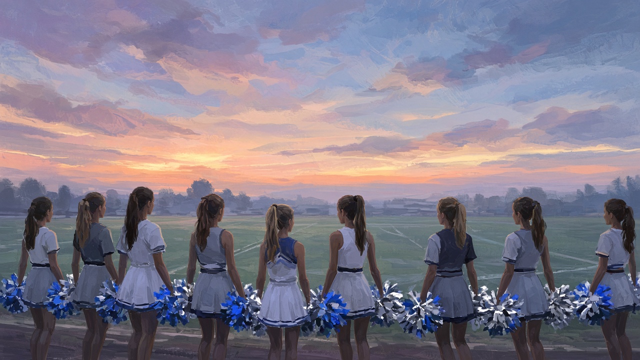 Illustrated sideline line at dusk